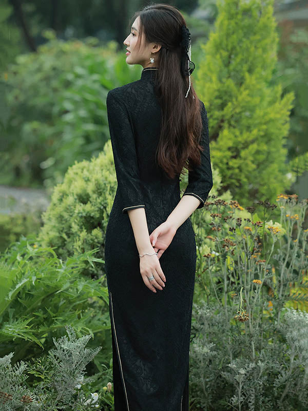 Vintage Split-Side Jacquard Long Cheongsam
