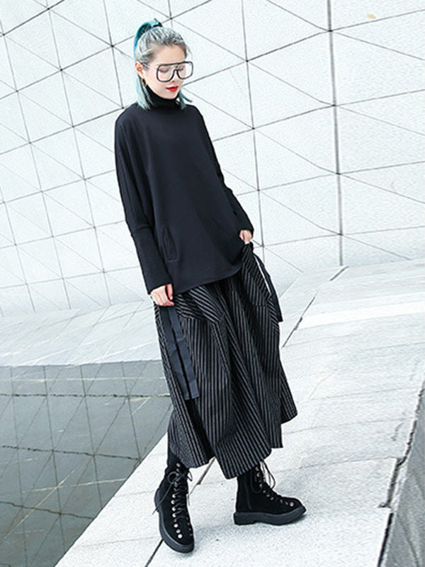 Elasticity Pockets Striped High Waisted Loose Pants Culotte