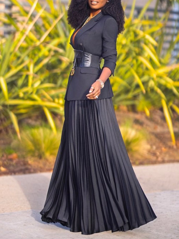 Pleated Solid Color High Waisted Loose Skirts Bottoms