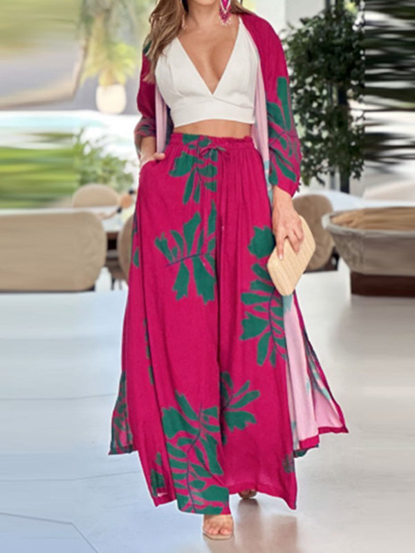 Flower Print Pockets Loose Two Pieces Set Pants Set
