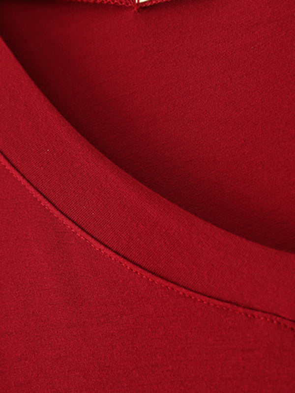 Casual Loose Short Sleeves Split-Side Solid Color V-Neck Midi Dresses