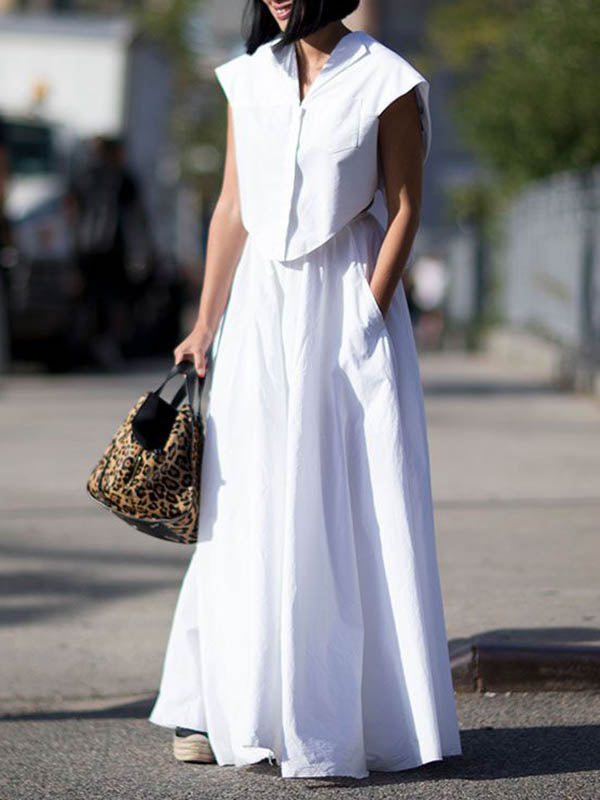 Pleated Solid Color Loose Wide Leg Trousers Pants