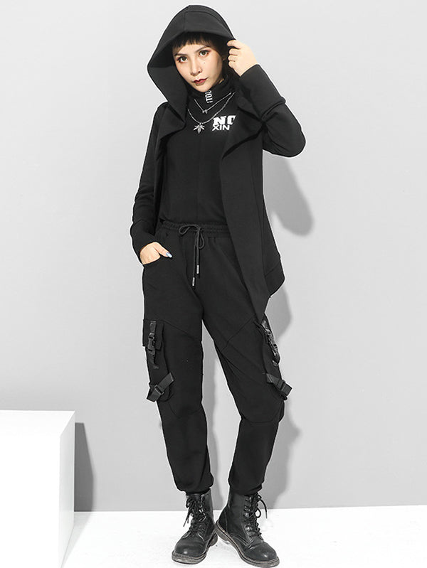 Original Solid Irregularity Elasticity Hooded Outwear