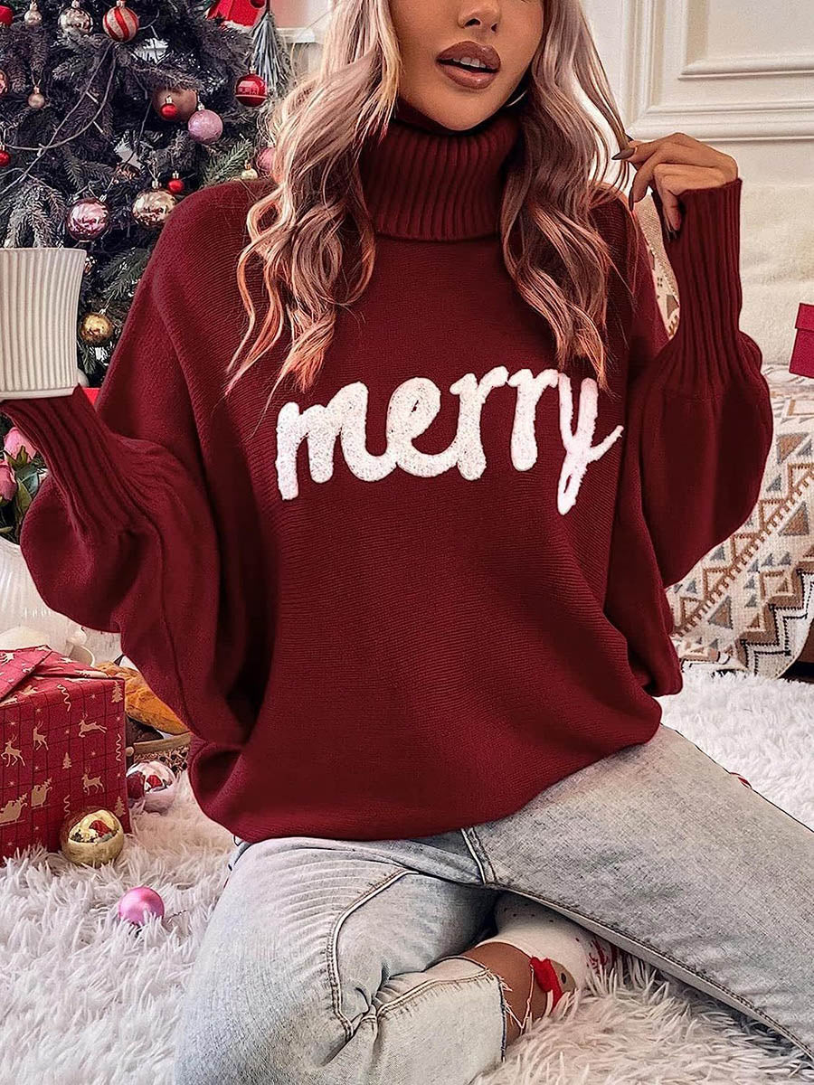 Contrast Color Printed Split-Joint Long Sleeves Loose High Neck Sweater Tops