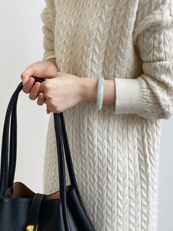 Stylish Loose Long Sleeves Solid Color High-Neck Twist Sweater Dresses