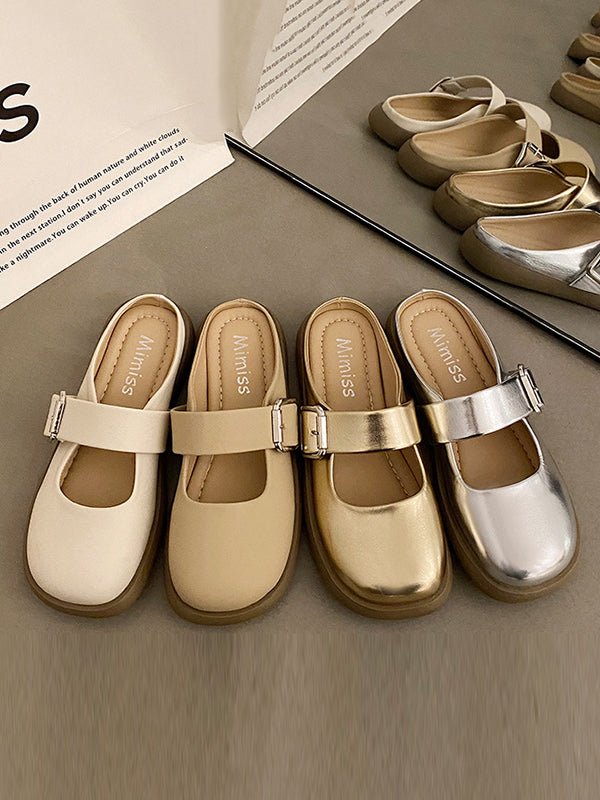 Belt Buckle Round-Toe Shallow Cut Split-Joint Slippers&Mules Platform Shoes