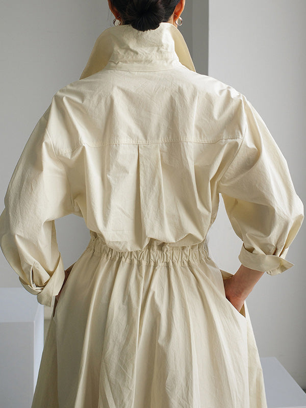 Original Solid Color Lapel Long Sleeves Midi Dress