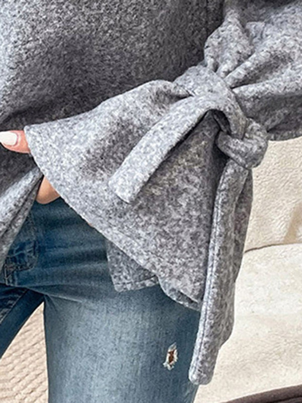Casual Loose Long Sleeves Solid Color Stand Collar T-Shirts Tops