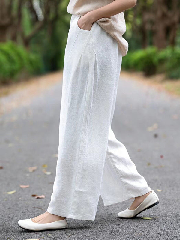 Elasticity Solid Color Loose Wide Leg Trousers Casual Pants Bottoms