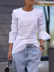 Solid Color Long Sleeves Loose Round-neck T-Shirts Tops