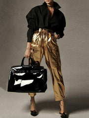 Solid Color Long Sleeves Loose Stand Collar Blouses&Shirts Tops