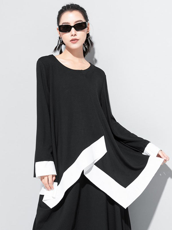 Original Asymmetric Split-Joint Round-Neck T-Shirt