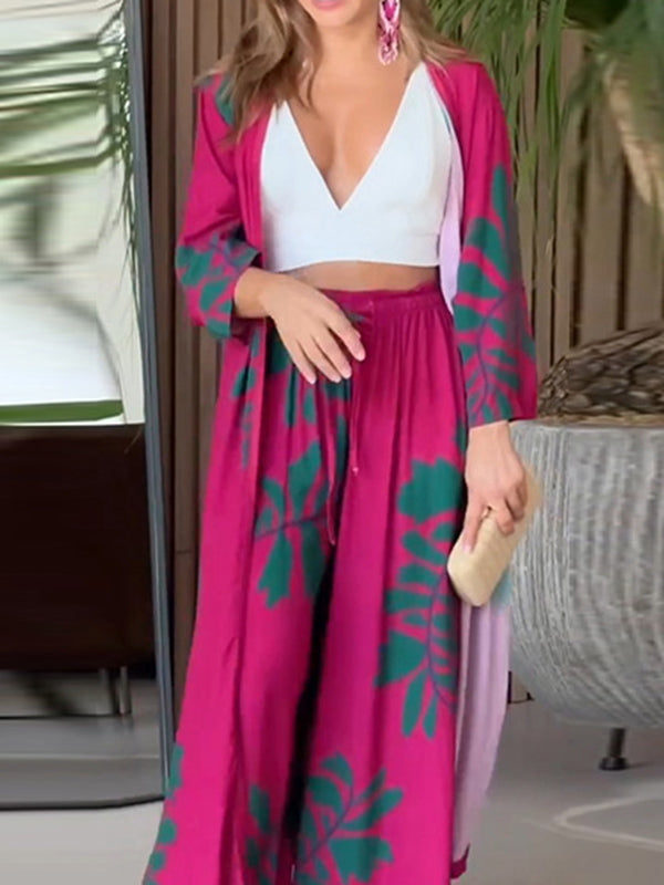 Flower Print Pockets Loose Two Pieces Set Pants Set
