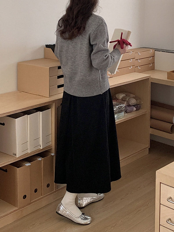 Pleated Solid Color Split-Joint A-Line High Waisted Skirts