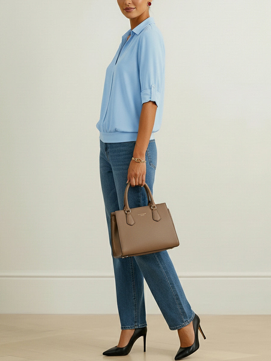 Solid Color Split-Joint Half Sleeves Lapel Blouses&shirts Tops