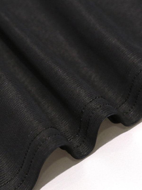Printed See-Through Split-Joint Long Sleeves Plus Size High Neck T-Shirts