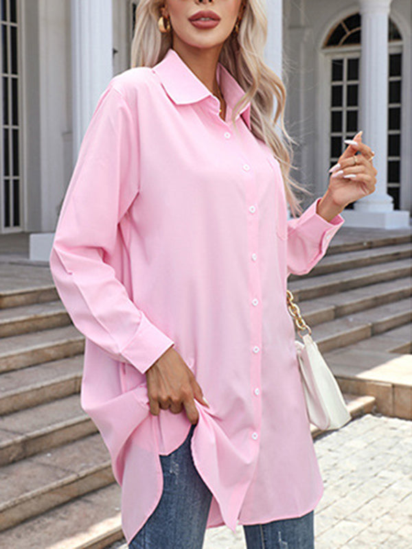 Split-Joint High-Low Irregular Clipping Lapel Blouses