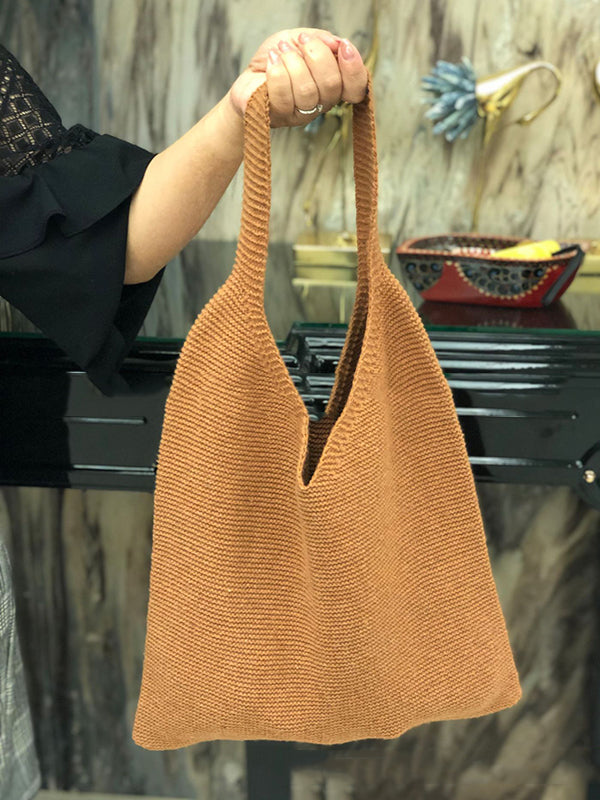Solid Color Woven Handbag Bags
