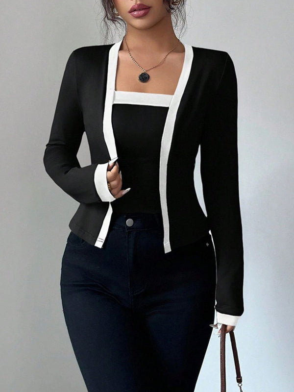 Solid Color Split-Joint Long Sleeves Collarless Two Pieces Set