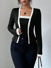 Solid Color Split-Joint Long Sleeves Collarless Two Pieces Set