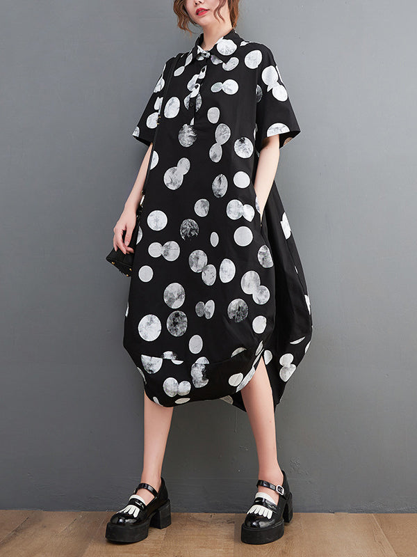 Polka-Dot Irregular clipping Loose Lapel Midi Dresses