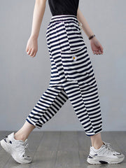 Loose Striped Drawstring Harem Sports Pants