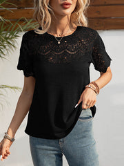 Hollow Solid Color Split-Joint Loose Short Sleeves Round-Neck T-Shirts Tops