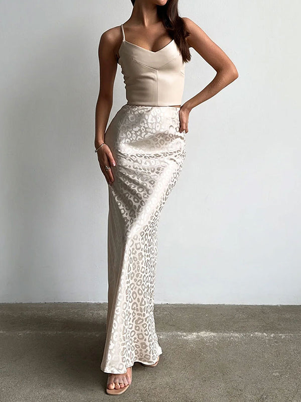 Jacquard Leopard Split-Joint Bodycon High Waisted Skirts Bottoms