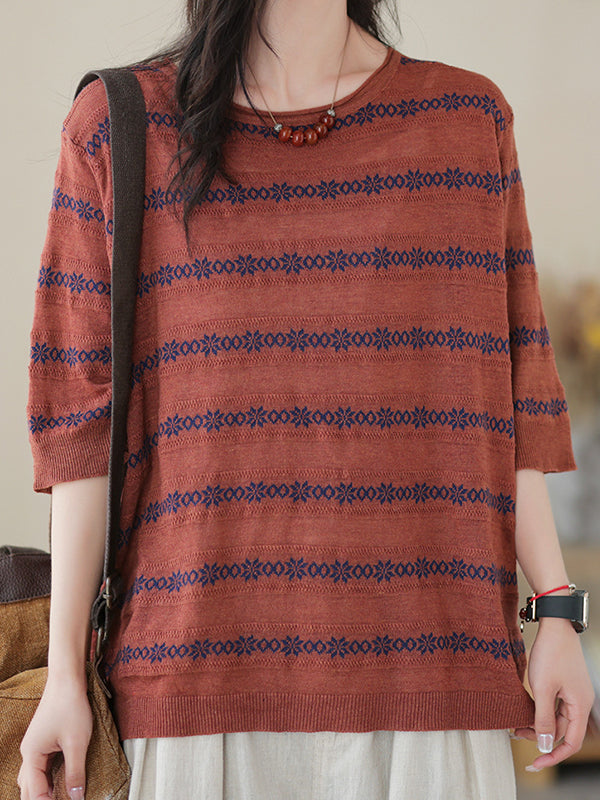 Printed Half Sleeves Loose Round-neck T-Shirts Tops