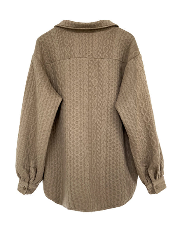 Simple Loose Long Sleeves Buttoned Solid Color Textured Lapel Collar Blouses&Shirts Tops
