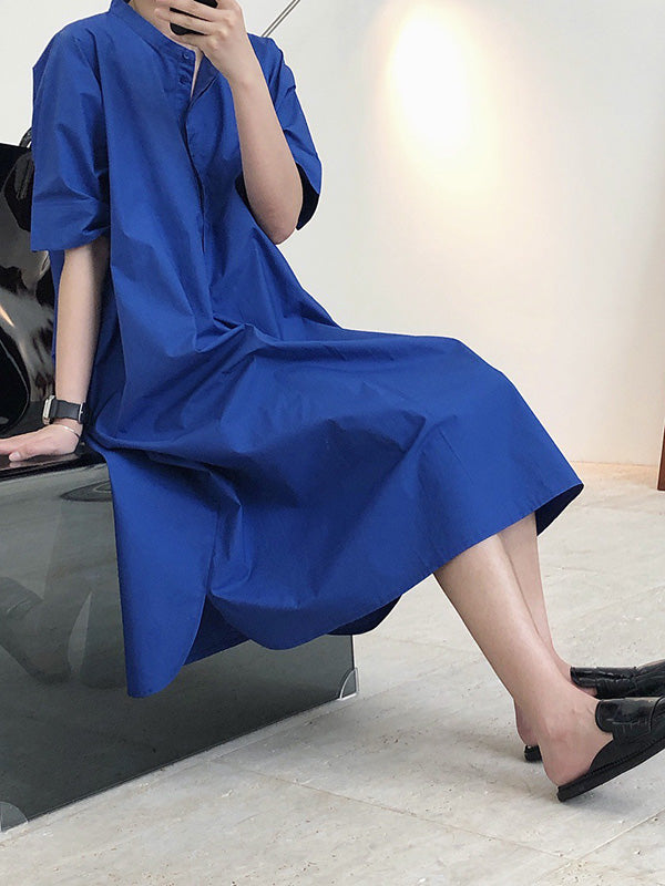 Original Solid Round-Neck Shirt Dress