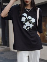 Casual Loose Round-Neck Floral Printed T-Shirt