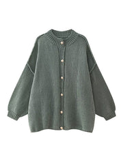 Buttoned Split-Joint Loose Puff Sleeves Round-neck Cardigan Tops