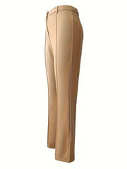 Buttoned Solid Color Split-Joint Split-side High Waisted Wide Leg Trousers Suit Pants Pants
