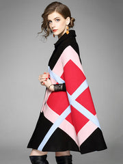 Original Loose Batwing Sleeves Contrast Color Striped Lapel Collar Cape Coats