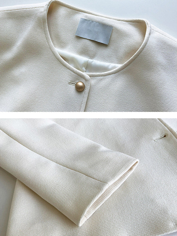 Original Creation Long Sleeves Loose Buttoned Solid Color Round-Neck Outerwear