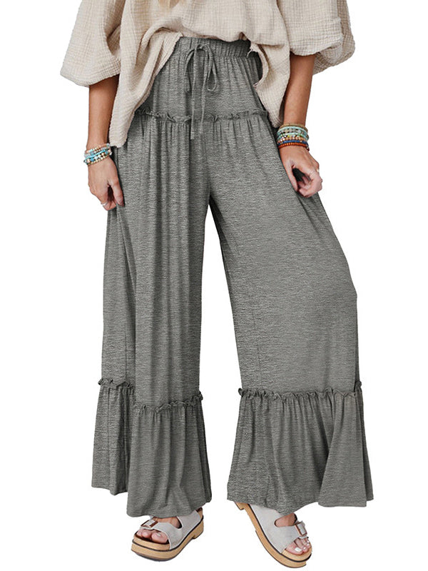 Pleated Solid Color High Waisted Loose Trousers Pants