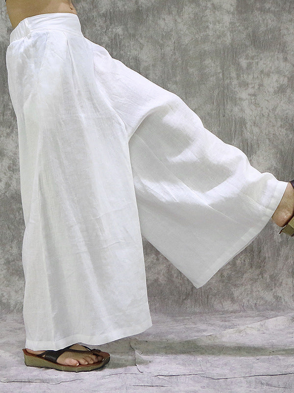 Pockets Solid Color High Waisted Loose Trousers Wide Leg Pants