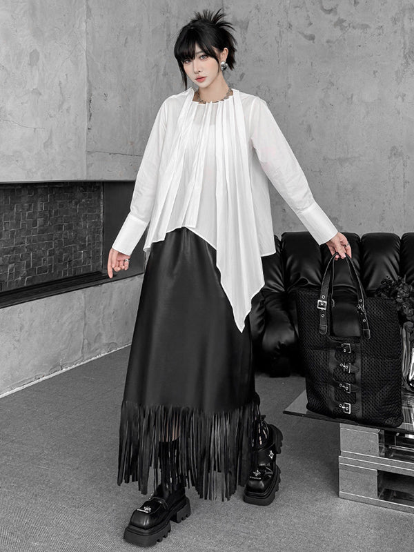 Asymmetric Pleated Solid Color Hipster Irregularity Round-Neck Blouses&Shirts Tops
