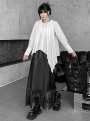 Asymmetric Pleated Solid Color Hipster Irregularity Round-Neck Blouses&Shirts Tops