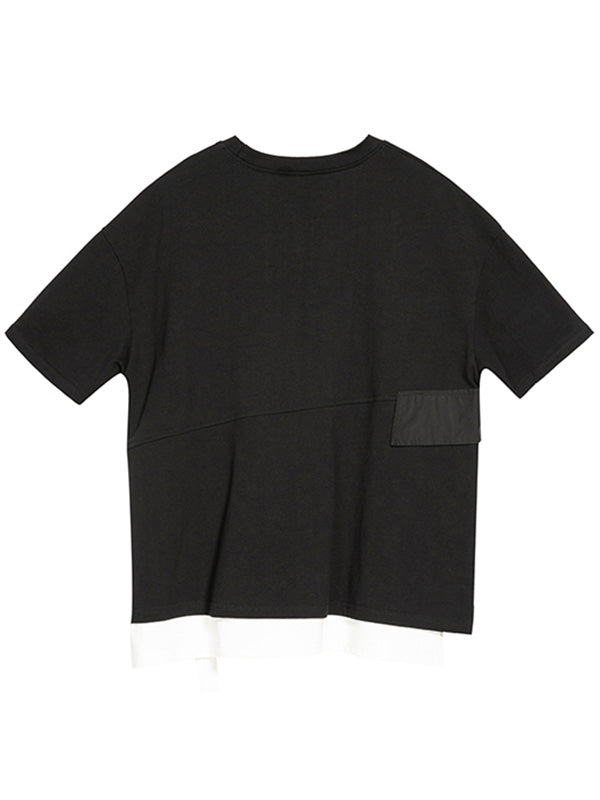 False Two Contrast Colors Irregular Splicing T-Shirts