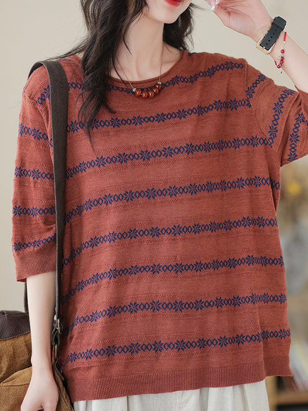 Printed Half Sleeves Loose Round-neck T-Shirts Tops