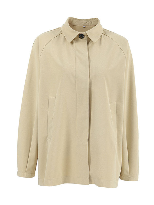Buttoned Pockets Long Sleeves Loose Lapel Trench Coats Outerwear