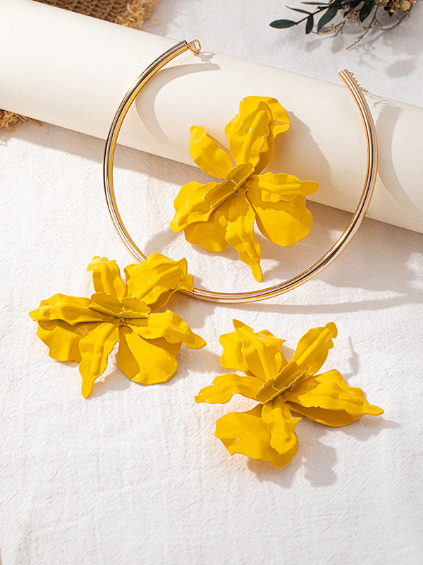Flower Shape Necklaces Accessories + Drop Earrings