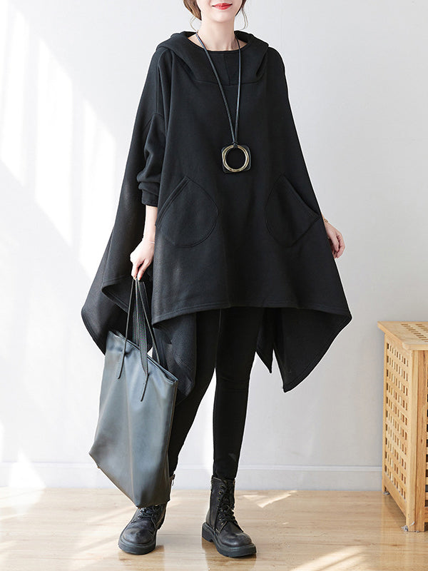 Casual Plus Size Irregularity Batwing Sleeves Solid Color Hoodies