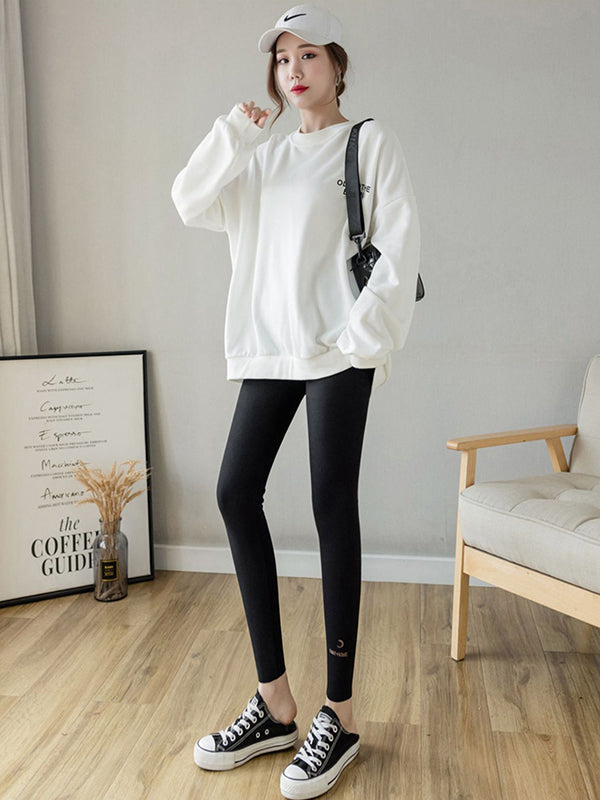 Casual Skinny Leg Letter Print Solid Color Leggings