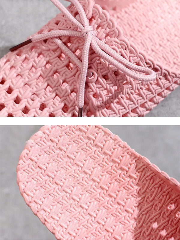 Hollow Lace-Up Round-Toe Slippers Mules&Slides