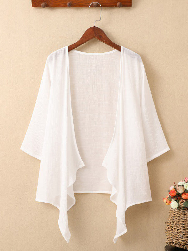 Pleated See-Through Solid Color Loose Sun-Protection Outerwear