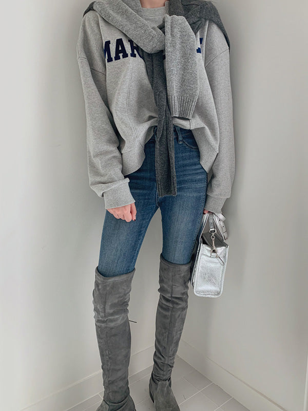 Casual Asymmetric Lapel Split-Joint Letter Print Sweatshirt