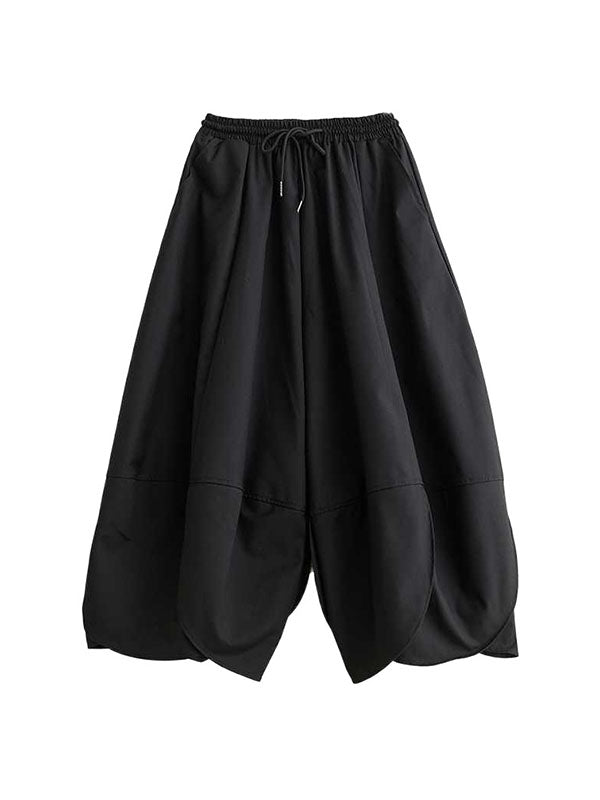 Drawstring Pleated Solid Color High Waisted Loose Trousers Pants